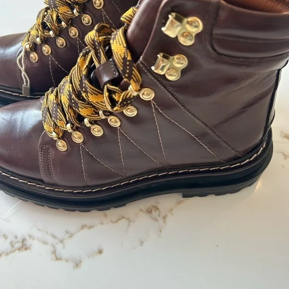Sandro Brown combat Boots with Yellow Laces size 37